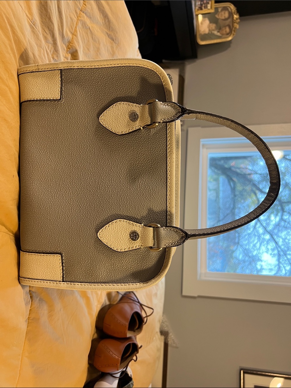 Brooks Brothers Two-Tone Pebbled Leather Tote in Gray and White